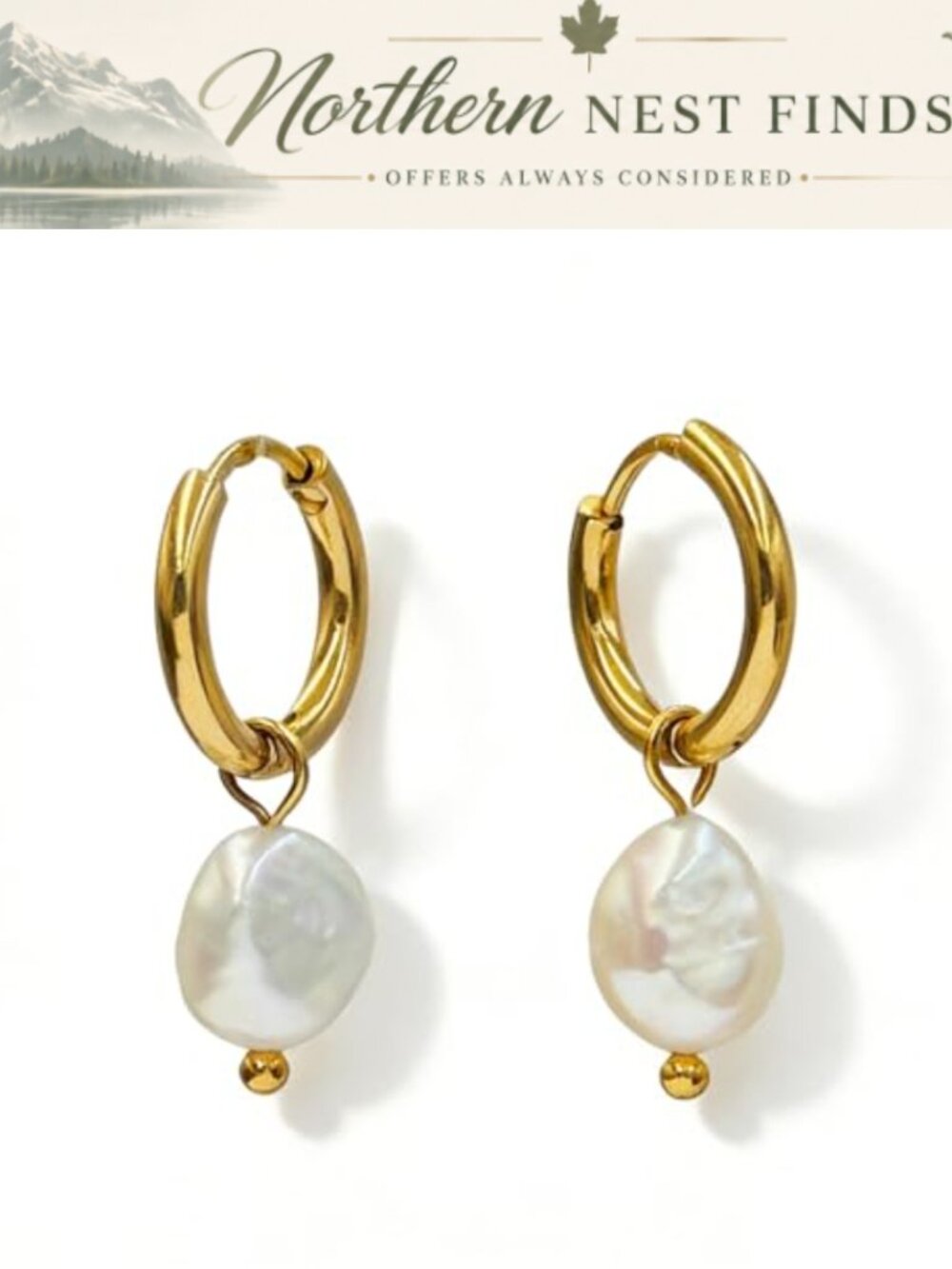 Freshwater Pearl Hoop Earrings Gold Plated Stainless Steel